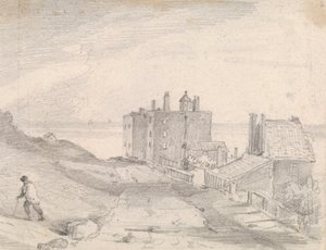 Esboço de uma estrada e edifícios à beira do penhasco, Hastingspolish autorstwa Capt. Thomas Hastings