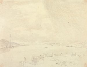 Esboço de uma paisagem à beira-mar com cais em primeiro plano, polonês da Ilha de Wight autorstwa Capt. Thomas Hastings