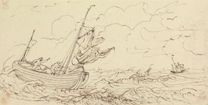 Szkic statku na wzburzonym morzu autorstwa Capt. Thomas Hastings