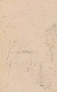Szkic wysadzanej drzewami drogi i mostu, Shorwell autorstwa Capt. Thomas Hastings