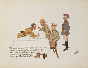 Dowódcy obrony udowadniający, że dwa 6,3-calowe haubice są absolutnie niezbędne w jego konkretnej sekcji, z The Leaguer of Ladysmith, 1900 autorstwa Captain Clive Dixon