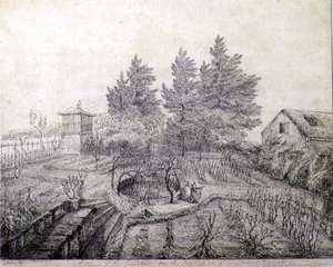 Widok na ogrody Napoleona I po wschodniej stronie Longwood House autorstwa Captain G. Rotton