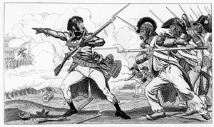 Ochotnicy w sabotach w bitwie pod Walmy, 20 września 1792, ilustracja z „Histoires de la Revolution Francoise” Louisa Blanca, sztych. S. Kraków autorstwa Caran d Ache