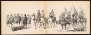 Maskarada studentów z Leiden, 1850 (tablica 9) Intogt Frederika Hendrika w Hertogenbosch w 1629 r.: przedstawienie w kostiumie autorstwa H.H. uczniowie Leydsche Hoogeschool den XI Junij z roku 1850 (tytuł serii na obiekcie)