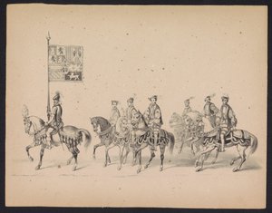 Maskarada Studentów Utrechtu, 1846 (tablica 15) Przedstawienie procesji w kostiumach, przedstawiającej procesję Filipa II, księcia Hiszpanii, w Utrechcie 3 października 1549 r., która odbyła się 17 czerwca 1846 r. przez H.H. Studenci Utrechtsche autorstwa Carel Christiaan Antony Last
