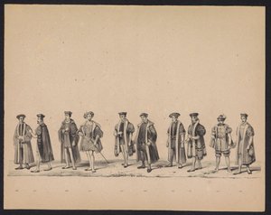 Maskarada Studentów Utrechtu, 1846 (tablica 19) Przedstawienie procesji w kostiumach, przedstawiającej procesję Filipa II, księcia Hiszpanii, w Utrechcie 3 października 1549 r., która odbyła się 17 czerwca 1846 r. przez H.H. Studenci Utrechtsche autorstwa Carel Christiaan Antony Last