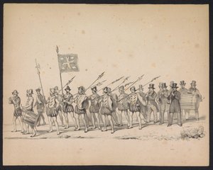 Maskarada studentów Utrechtu, 1846 (tabl. 22) Przedstawienie procesji w kostiumach, przedstawiającej procesję Filipa II, księcia Hiszpanii, w Utrechcie 3 października 1549 r., która odbyła się 17 czerwca 1846 r. przez H.H. Studenci Utrechtsche autorstwa Carel Christiaan Antony Last