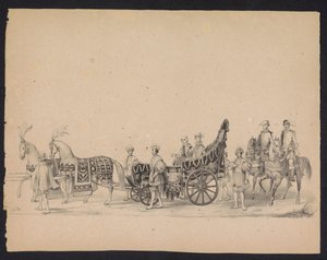 Maskarada studentów z Utrechtu, 1846 (tabl. 8) Przedstawienie procesji w kostiumach, przedstawiającej procesję Filipa II, księcia Hiszpanii, w Utrechcie 3 października 1549 r., która odbyła się 17 czerwca 1846 r. przez H.H. Studenci Utrechtsche autorstwa Carel Christiaan Antony Last