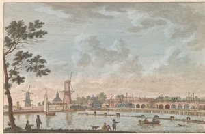 Gezicht op de Hogesluis, ca. 1790 Hooge Amstel Sluis te Amsterdam / Wysoki most, zwany hoog sluis - dawniej zwany Mostem Zakochanych, wzięty od strony amstelu później w Amsterdamie (tytuł na obiekcie) autorstwa Carel Frederik Bendorp (I)