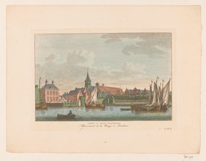Widok kościoła we wschodnim Zaandam Kościół we wschodnim Zaandam / Arrivement de la Barge à Sardam (tytuł na obiekcie) autorstwa Carel Frederik Bendorp (I)