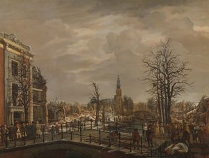 Rapenburg w Leiden Rapenburg, Leiden, trzy dni po wybuchu prochowca 12 stycznia 1807 r. autorstwa Carel Lodewijk Hansen (signed by artist)