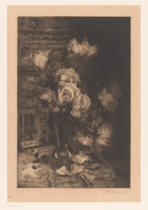 Wazon z różami na stole Fleurs (tytuł oryginalny)