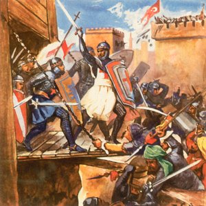 Atak krzyżowców na Acre (powiększona kolorowa litografia)