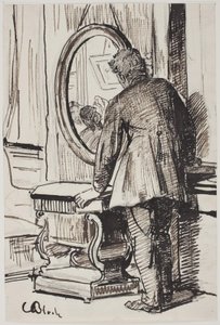 Młody mężczyzna patrzy na trzy kobiety w lustrze autorstwa Carl Bloch