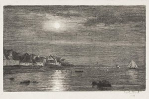 Odcinek plaży w Hellebæk. światło księżyca autorstwa Carl Bloch