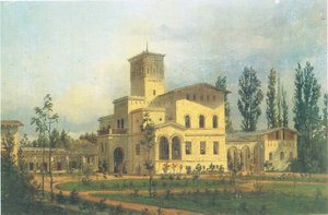 Widok na budynek bażantów w pobliżu zamku Charlottenhof autorstwa Carl Daniel Freydanck