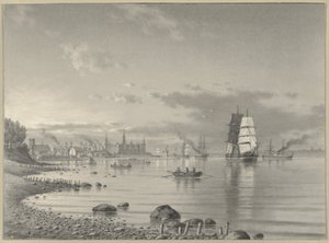 Wysyłka na Oresund z Helsingorem i zamkiem Kronborg w oddali autorstwa Carl Emil Baagoe