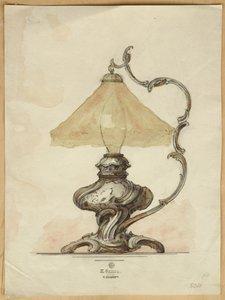 Rysunek srebrnej lampy stołowej ze skręconym żłobkowanym korpusem w stylu rokoko, House of Carl Faberge autorstwa Carl Fabergé