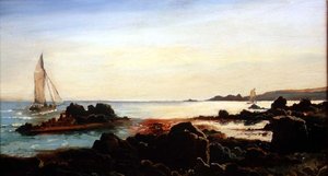 Przybrzeżny krajobraz z żaglówkami autorstwa Carl Frederik Sorensen