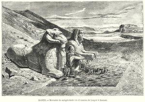 Sprzedawca zabytków na drodze z Luksoru do Karnaku w Egipcie (lito) autorstwa Carl Friedrich Heinrich (after) Werner