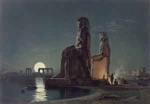 Kolosy Memnona w Tebach, jedna z 24 ilustracji stworzonych przez G.W. Seitz, wydrukowany ok. 1872