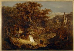 Cmentarz i ruiny porośnięte drzewami ... autorstwa Carl Friedrich Lessing