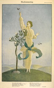 Rysunek do wiersza „Vorsommertag”: .Rysunek do wiersza „Vorsommertag”. Kobieta sięgająca po motyla. autorstwa Carl Friedrich Otto Lendecke
