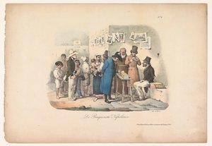 Stoisko księgarza w Neapolu Le Bouquiniste Napolitain (tytuł na obiekcie) Sceny gatunkowe w Neapolu (tytuł serialu) Sceny popularne de Naples i douze Tableaux (tytuł serii) autorstwa Carl Gustaf Hjalmar Mörner