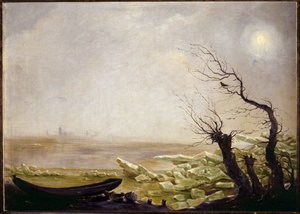 Łódź złapana w kry lodowe (olej na płótnie) autorstwa Carl Gustav Carus