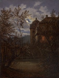 Schloss Milkel w świetle księżyca, ca. 1833-35.