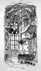 Szkic pracowni artysty Oberwesel (pióro i atrament i ołówek na papierze) autorstwa Carl Haag