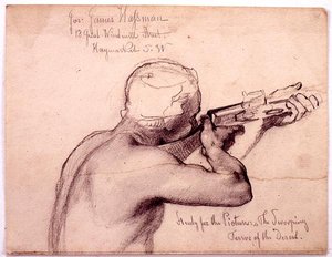 Arab z muszkietem, studium do „Swooping Terror of the Desert” (ołówek na papierze) autorstwa Carl Haag
