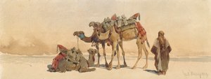 Odpoczynek z trzema wielbłądami na pustyni, 1859