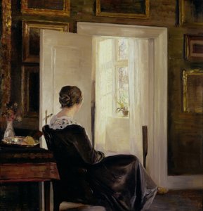 Kobieta siedząca przy drzwiach autorstwa Carl Holsoe