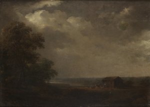 Krajobraz z domami i bydłem autorstwa Carl Johan Fahlcrantz