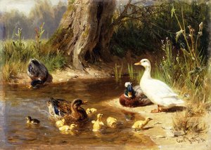 Kaczki na brzegu wody, 1874