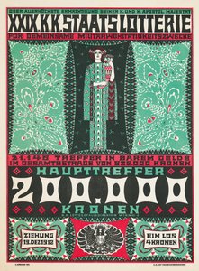 Plakat reklamujący 24. królewską austriacką loterię charytatywną w 1912 r. autorstwa Carl Krenek