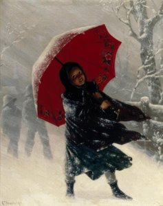 Carl Kronberger, dzieci w śnieżycy / obraz