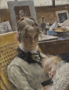 Idylla pracowni: artystka i córka Suzanne, 1885 (pastel) autorstwa Carl Larsson