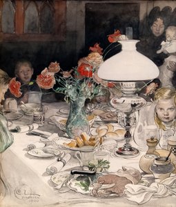 Wokół wieczornej lampy autorstwa Carl Larsson