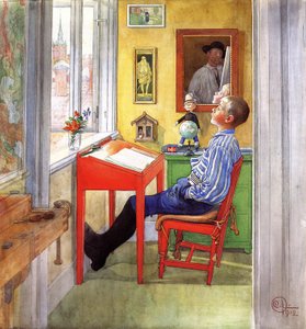 Esbjorn odrabia pracę domową, 1912 (wc, gwasz i ołówek na papierze na płótnie)
