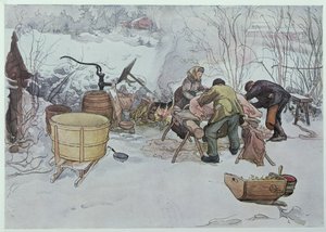 „Killing the Pig”, ilustracja do „My Little Farm”, opublikowana w Szwecji, 1904 autorstwa Carl Larsson