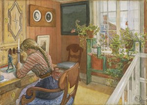 Pisanie listów, 1912 (wc na papierze) autorstwa Carl Larsson