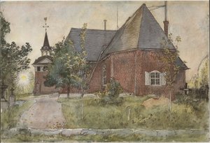 Stary kościół w Sundborn. Z cyklu „A Home” (26 akwareli) autorstwa Carl Larsson
