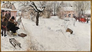 Malarz plenerowy. Zimowy motyw z Åsögatan 145, Sztokholm autorstwa Carl Larsson