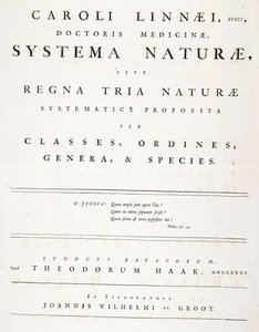 Strona tytułowa z „Systema naturae” autorstwa Carl Linnaeus