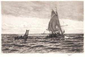 Wazon rybacki i łodzie wiosłowe autorstwa Carl Locher