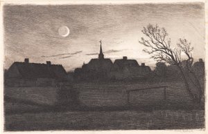 Kościół Hornbæk, letni wieczór autorstwa Carl Locher