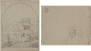 Widok z mojego okna w Rzymie (recto) Żołnierz w krajobrazie (verso) autorstwa Carl Ludwig Tischbein