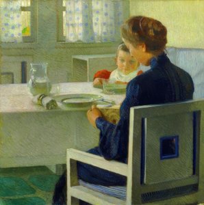 Matka i dziecko przy stole. Carl Molli